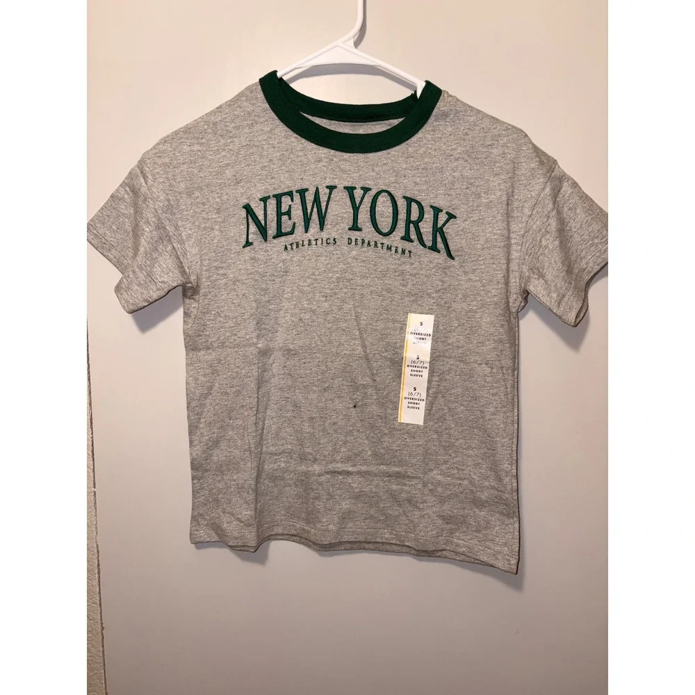 Cat & Jack Kids New York Athletics Ringer Tee Gray‎ Green S 6/7 NWT